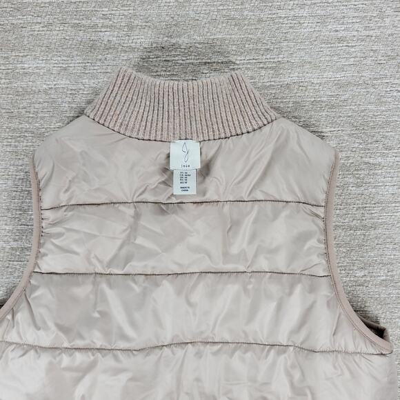 Joie Reversible Cable Knit Puffer Vest Women’s M Beige Oatmeal Zip Mock Neck - Picture 15 of 16